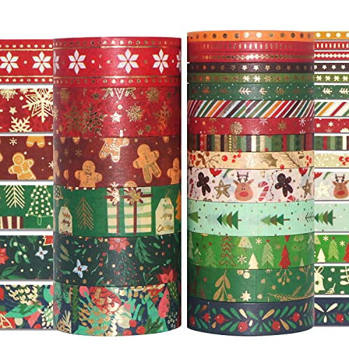 YUBBAEX クリスマス 和紙テープセット 狭い ブロンズ お祭りマスキングテープ アート/DIYクラフト/バレットジャーナル用品/プランナー/スクラップブック/カード/ギフトラッピングに (21の薄い巻)