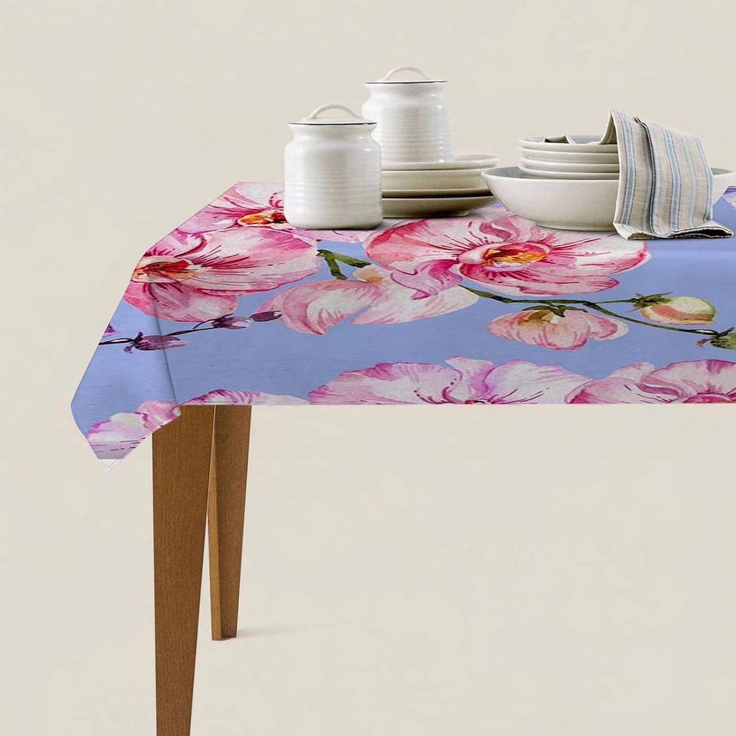 Mantel Mesa Rectangular Flores Rosas, Manteles Antimanchas Escena de Jardín, 3D Impresión Mantel Impermeable Lavable para Cocina Salón Comedor, 140x300 cm Q.P960