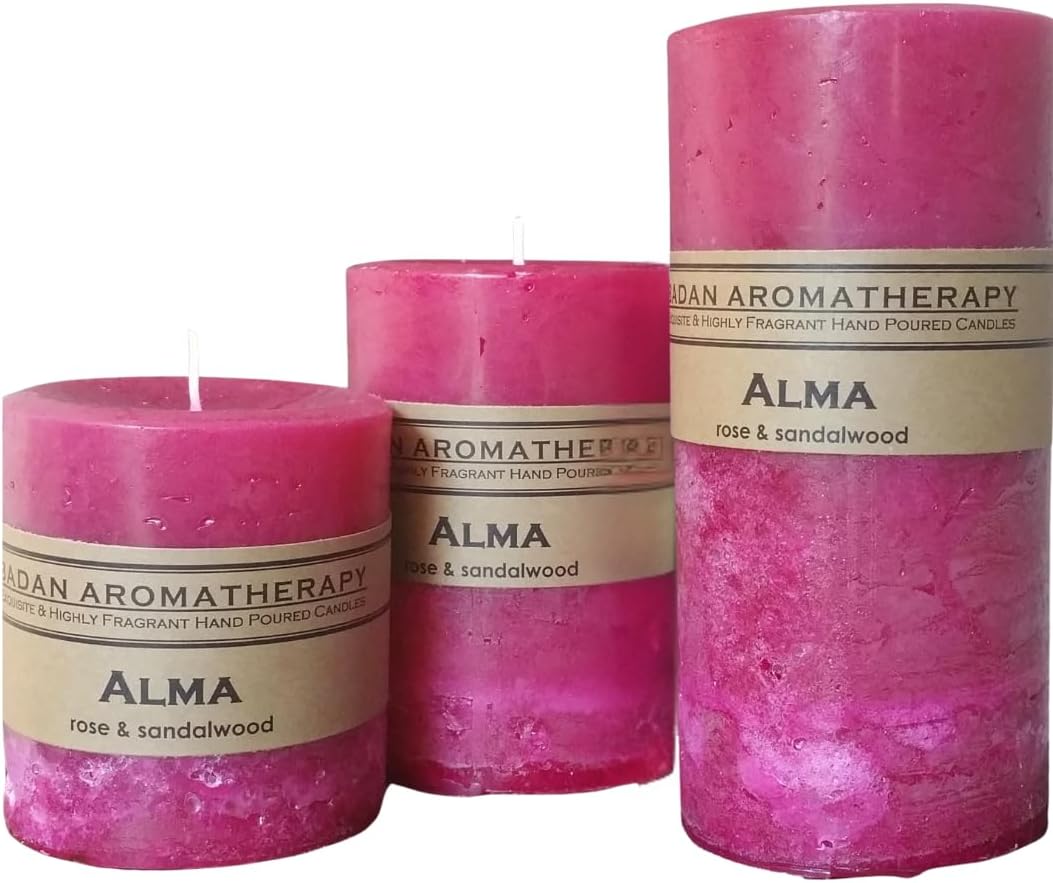 Badan Alma Floral Rose and Sandalwood Scented Pillar Candle, 3 Piece Set
