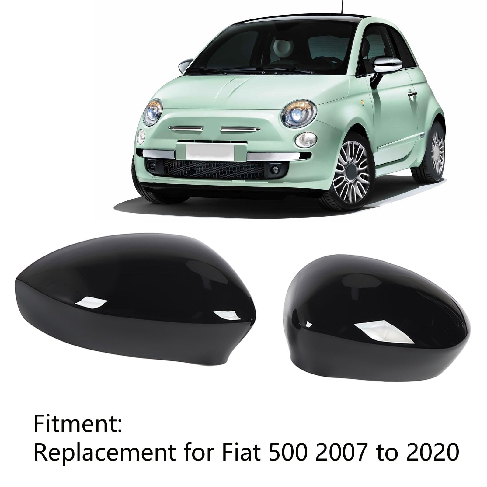 Copertura Specchietto Retrovisore, Sostituzione Protezione Alloggiamento Specchietto Retrovisore Porta Laterale per Fiat 500 Dal 2007 Al 2020, Protezione Tappo Retrovisore (nero