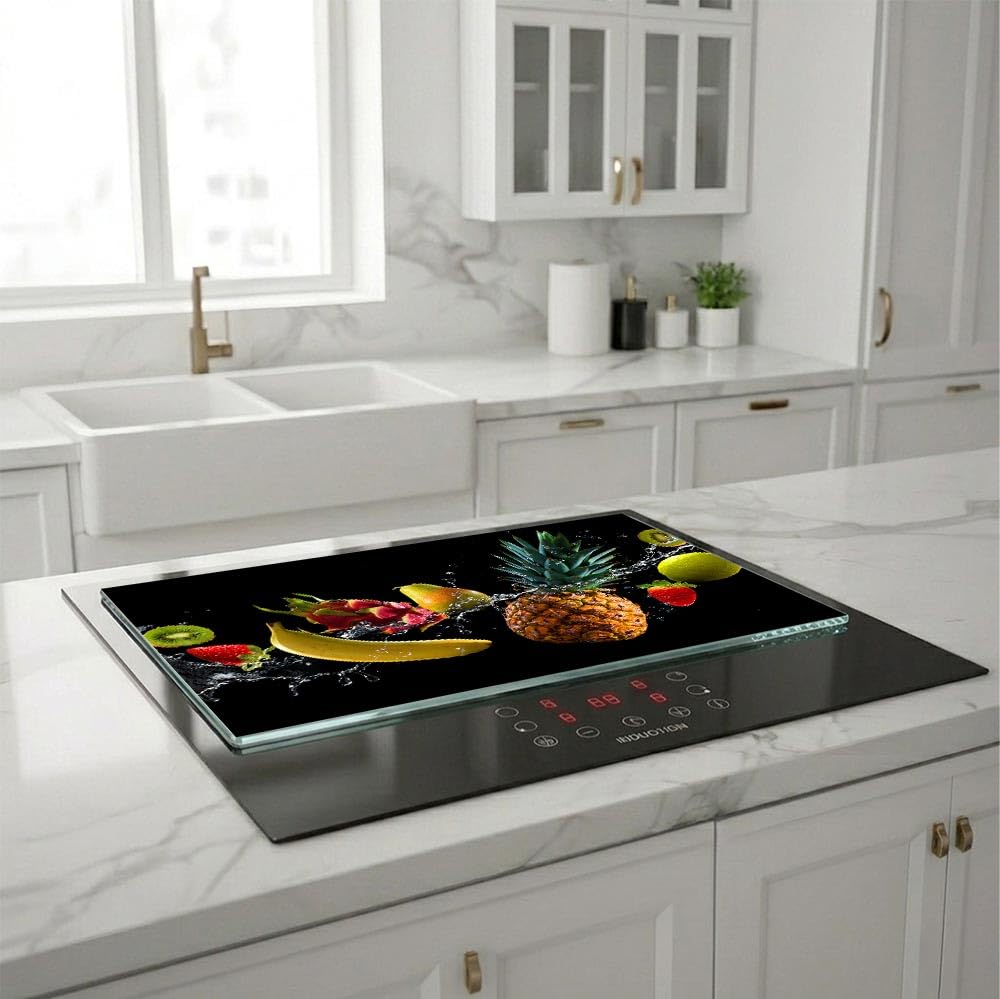 SFArt Protège-plaque 60x52 – Planche à découper en verre trempé 1 pièce – Induction & Vitrocéramique - Fruits Tropicaux- SFArt