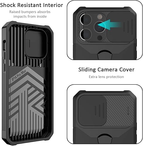 Miniatura 3 de Nvollnoe Funda para iPhone 14 Pro Max con cubierta deslizante para cámara y tarjetero resistente funda protectora para iPhone 14 Pro Max con anillo