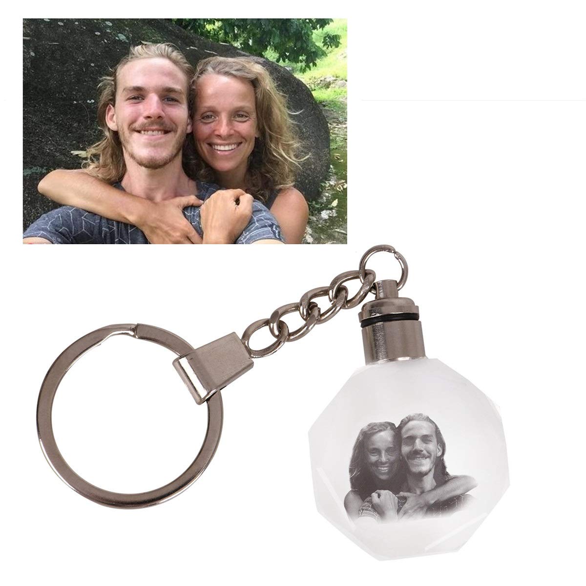 Zakally Custom Personalized Crystal Engraved Keychain Photo Keychain With LED Light (Hexagon)