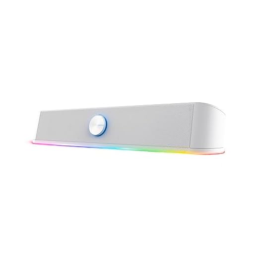 Trust Gaming GXT 619W Thorne Barre de Son RGB 12W, Enceintes Stéréo 2.0, Haut Parleur Compact avec Éclairage LED, Aux 3.5mm, Alimentation USB, Enceinte PC Gamer, Ordinateur Portable - Blanc