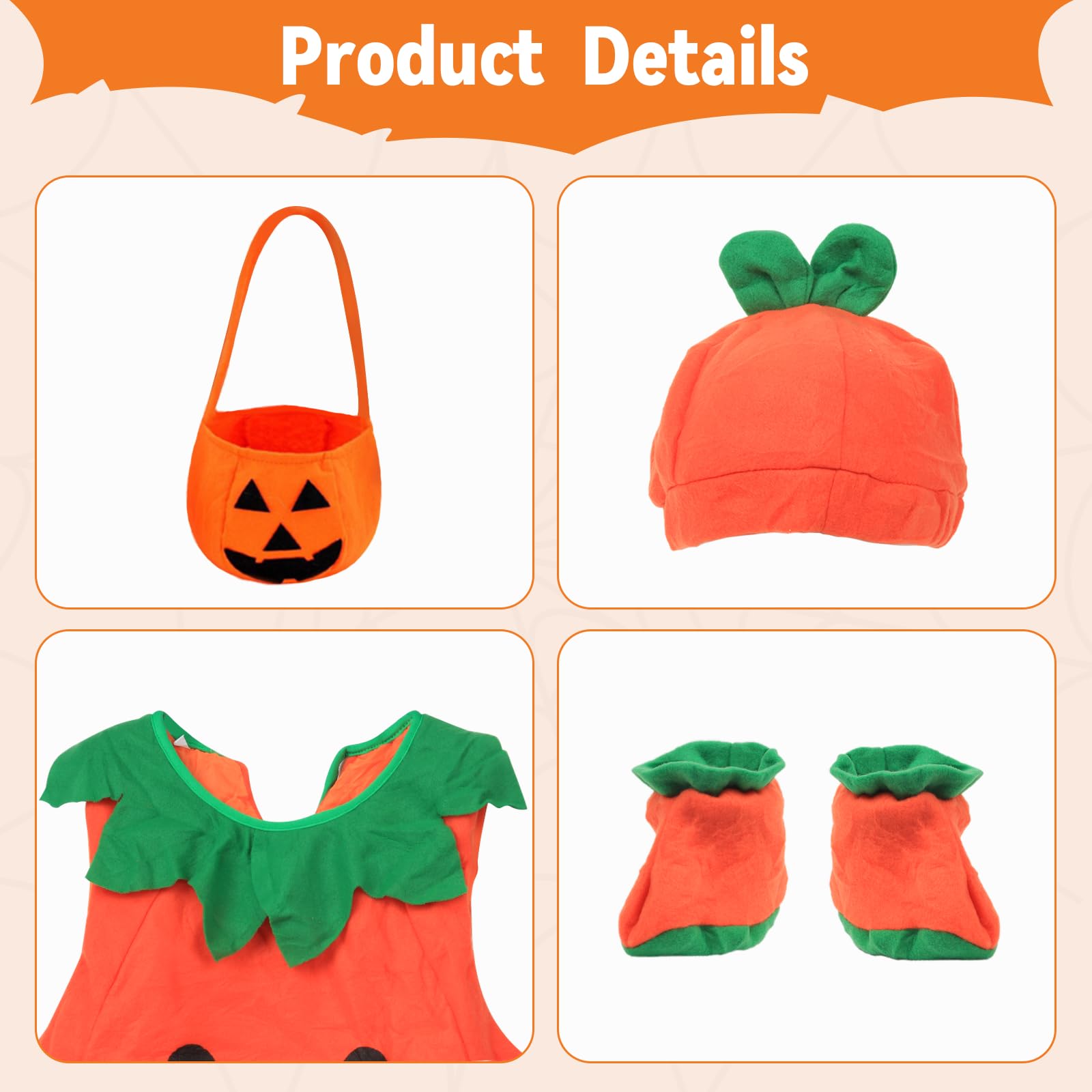 Ungfu Mall Halloween Pumpkin Costume for Kids Baby Halloween Outfit for Toddlers Babies Boys or Girls Fancy Dress up and Cosplay - Image 3