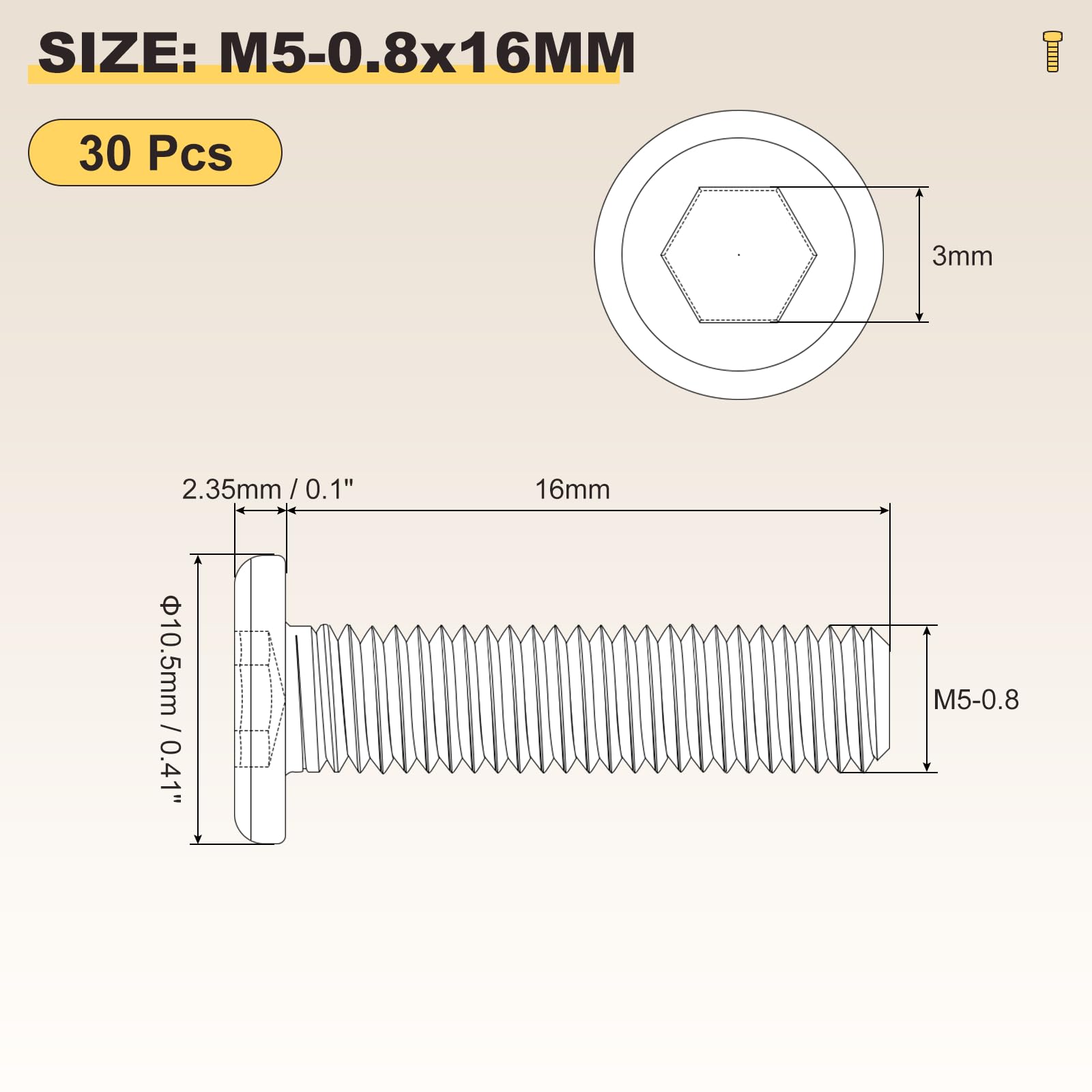 METALLIXITY Flat Head Hex Socket Cap Screws Bolts(M5-0.8x16) 30Pcs, Steel Hex Socket Furniture Bolts Screws - Image 2
