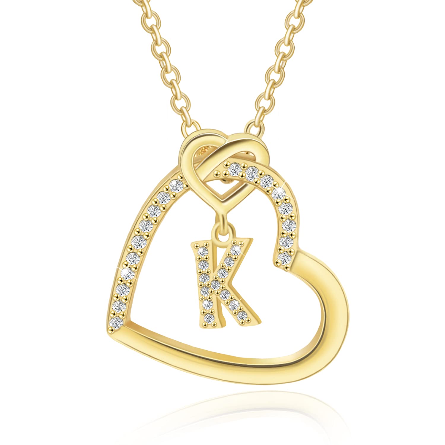 Heart Initial Necklace for Women,14K Gold Plated Initial Necklace,Sterling Silver Initial Pendant Necklace,Cubic Zirconia Initial Necklace,Adjustable Letter Charm Necklace for Girls