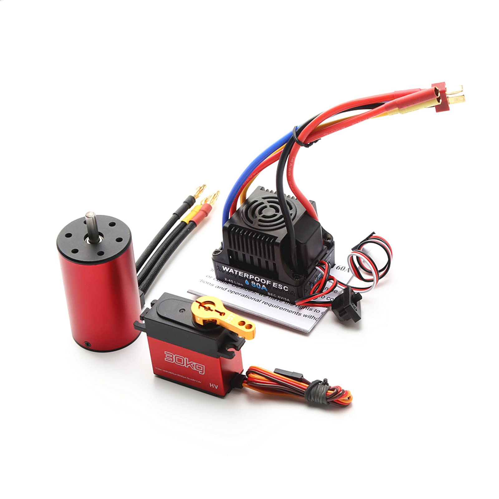 Silnik bezszczotkowy, HUIOP S3660 3100KV Wodoodporny silnik bezszczotkowy 80A ESC 30KG Servo zamiennik dla RC Car 1/8/ 1/10 RC Car 1/14 RC Car