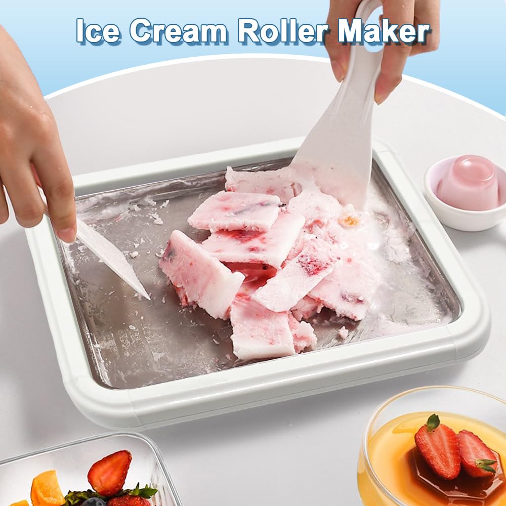 Teglia per gelato fai da te, macchina per gelato, rotolo di gelato istantaneo con 2 spatole, frullatore in acciaio inox