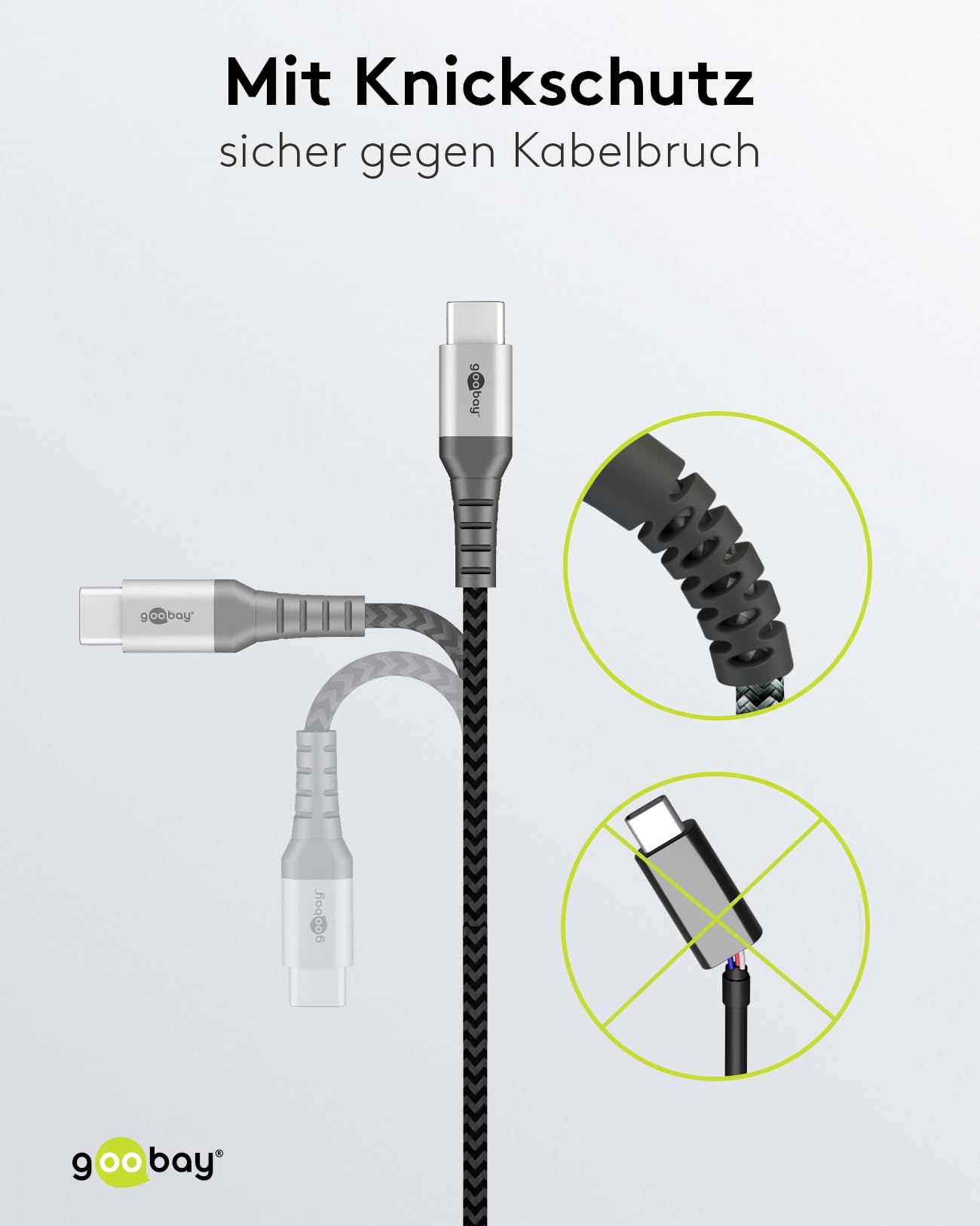 Goobay 49296 kabel do szybkiego ładowania USB C na USB A 15 W 3A / bardzo wytrzymały kabel tekstylny / 480 Mbits kabel do ładowania USB C/kabel do szybkiego ładowania Samsung USB C 1 m/kabel