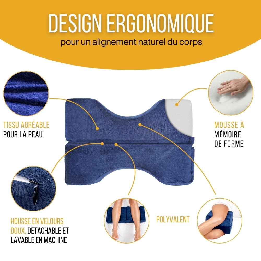 Inphysio® Ergonomique Coussin Entre Jambes pour Dormir, Coussin Genoux Nuit Orthopédique, Coussin Memoire Forme, Coussin Relève-Jambes, Coussin pour Genoux Dormir, Anti Douleur - 25x20x17 cm