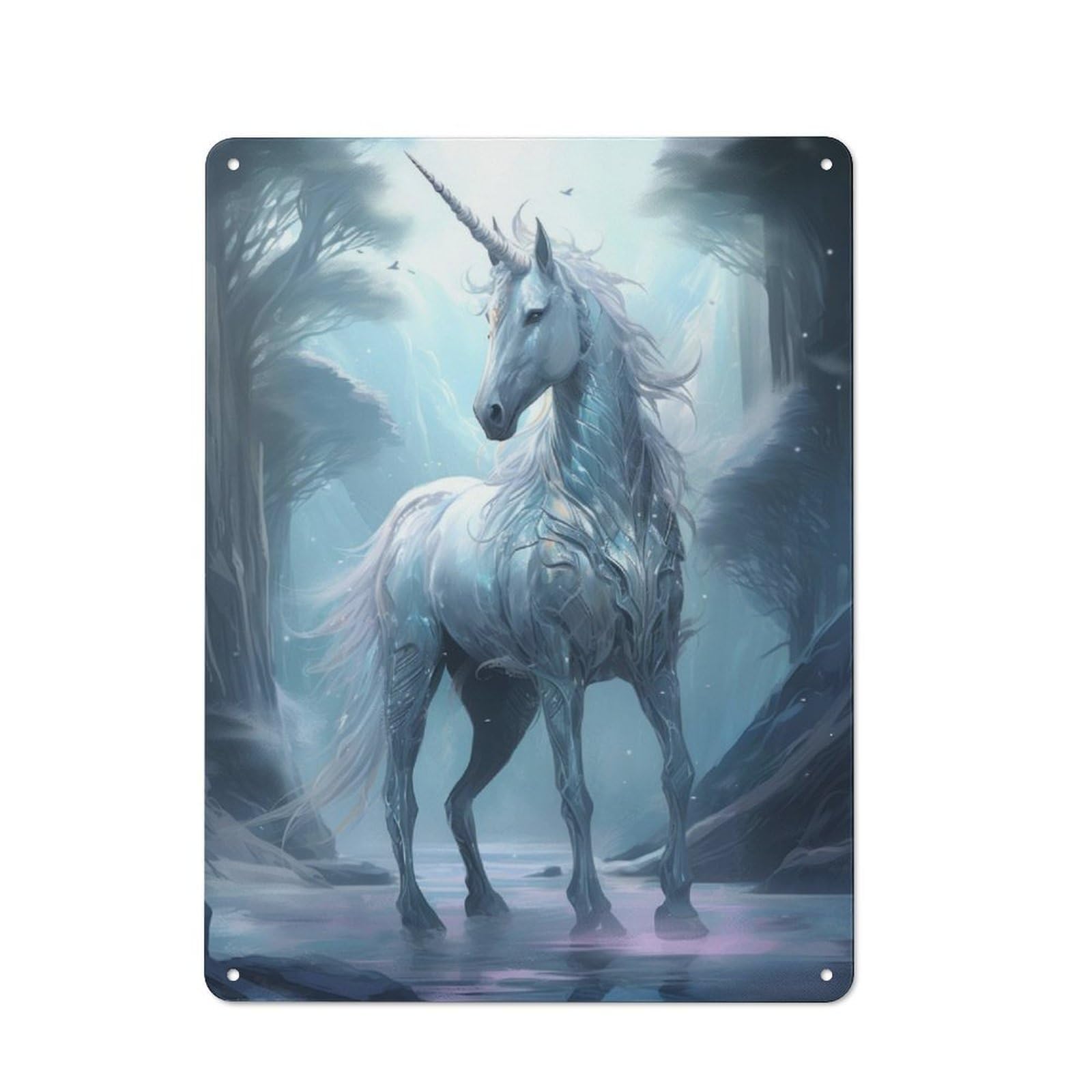 Junmoney Unicorn In Ice World Tin Wall Plaque 40X30cm With For Bar Or Restaurant, Suited To Bar Decor Enthusiasts