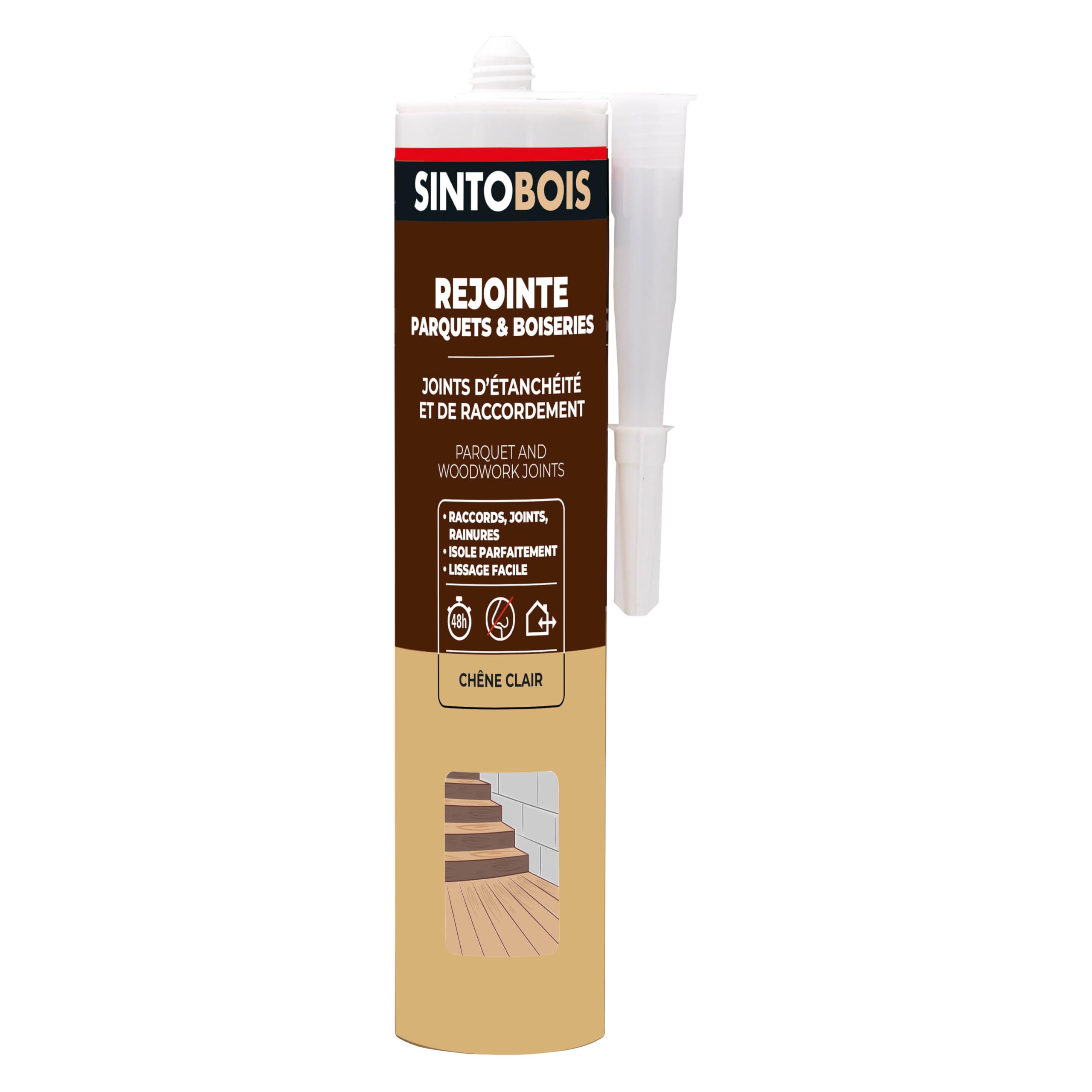 SINTO Joints Multi-​Matériaux Chêne Clair - 300ml - Idéal pour les Endroits Difficiles d'Accès - Isole Parfaitement - Adhère Facilement - Sans Odeur