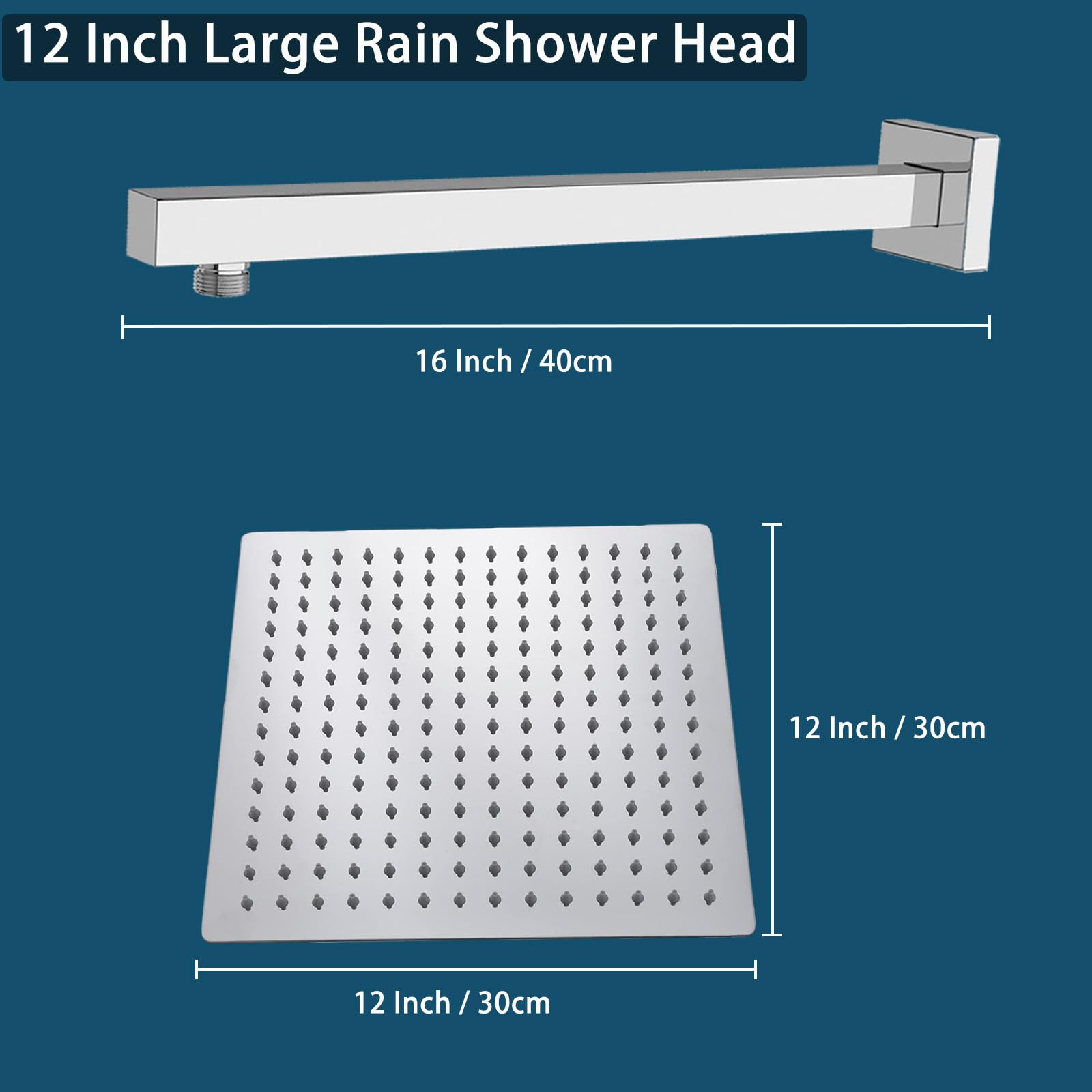 Katezon 30 cm High Flow Rainfall Shower Head with 40 cm Shower Arm - Image 2