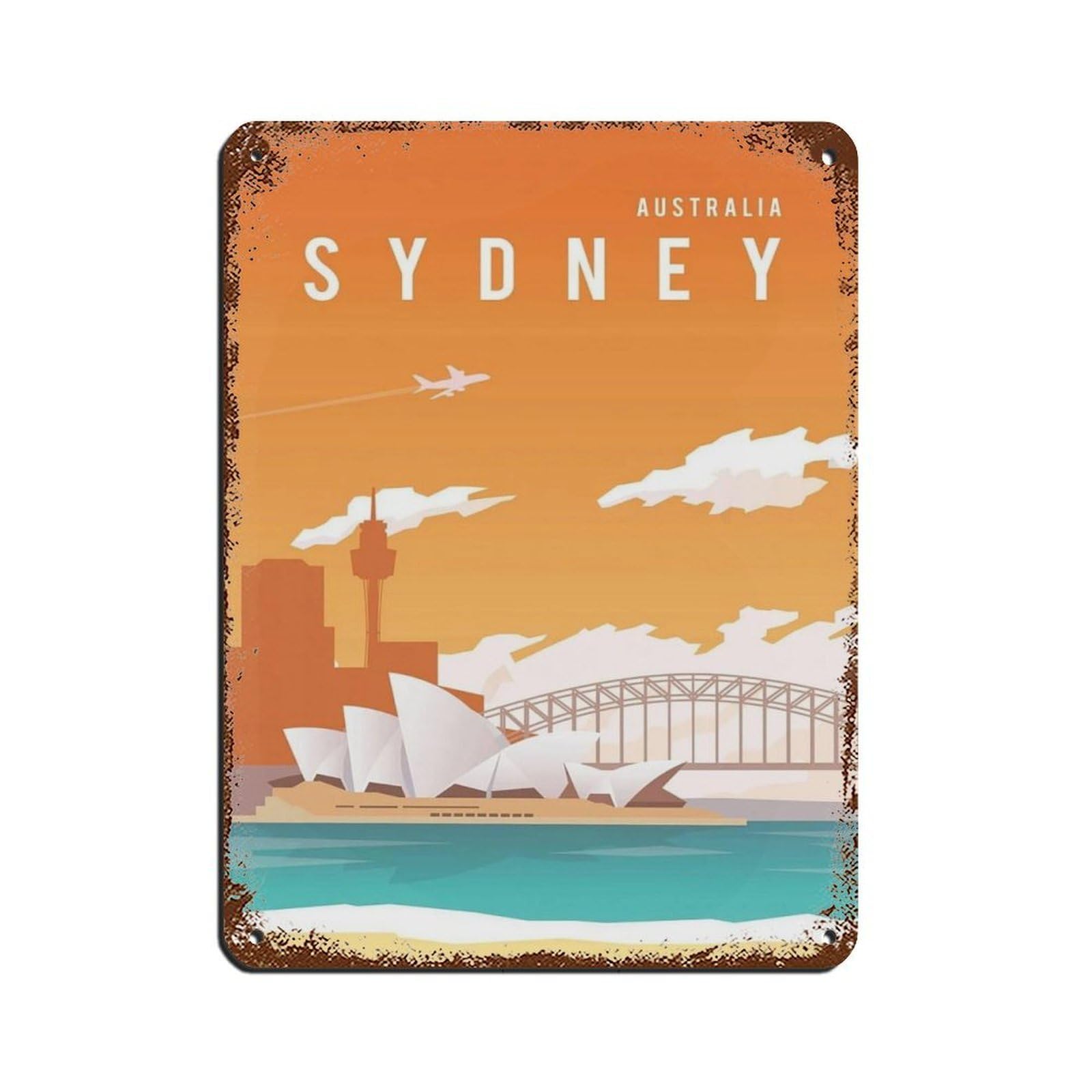 Sydney Travel Poster,Sydney Opera House Tin Sign Vintage Metal Pub Club Cafe Bar Home Wall Art Decoration Poster Retro 12x16inch(30x40cm)