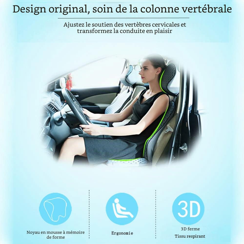 Coussin orthopédique avec soutien lombaire et appuie-tête, coussin de chaise ergonomique en mousse à mémoire de forme, sciatique, hémorroïdes et soulagement de la douleur pour siège auto