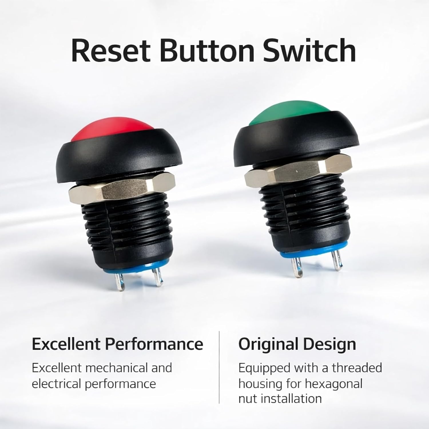 2Pack 21649 Switch,Waterproof 12MM Reset Button,2 Pin,Red&Green