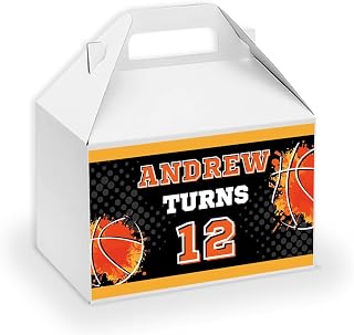 Basketball Gable Box Labels Personalized With Your Star Players Name And Age, Basketball Party Favor Stickers Perfect For Kids Teens Adults Team Sports Party Table Decorations | Set of 12