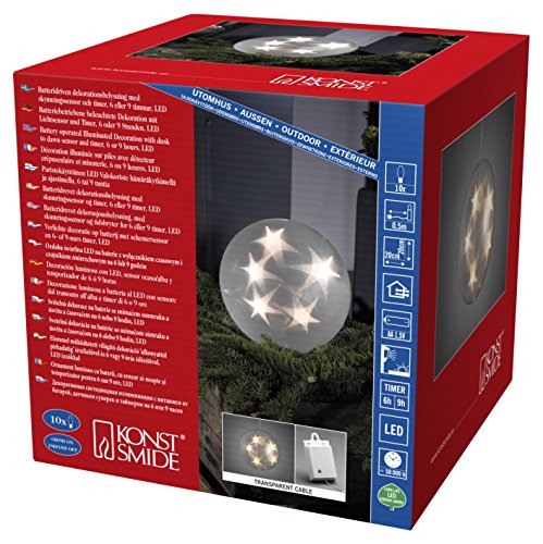 Preisvergleich Produktbild Konstsmide 3770-103 LED Kunststoffball mit Sterneneffekt / für Außen (IP44) / Batteriebetrieben: 4xAA 1.5V (exkl.) / mit Lichtsensor, 6h und 9h Timer / 10 warm weiße Dioden / transparentes Kabel