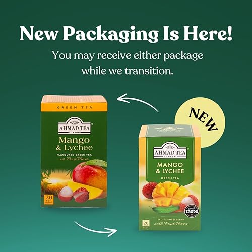 Miniatura 2 de Ahmad Tea Té verde con sabor a mango y lichi con piezas de frutas, 20 unidades, paquete de 6