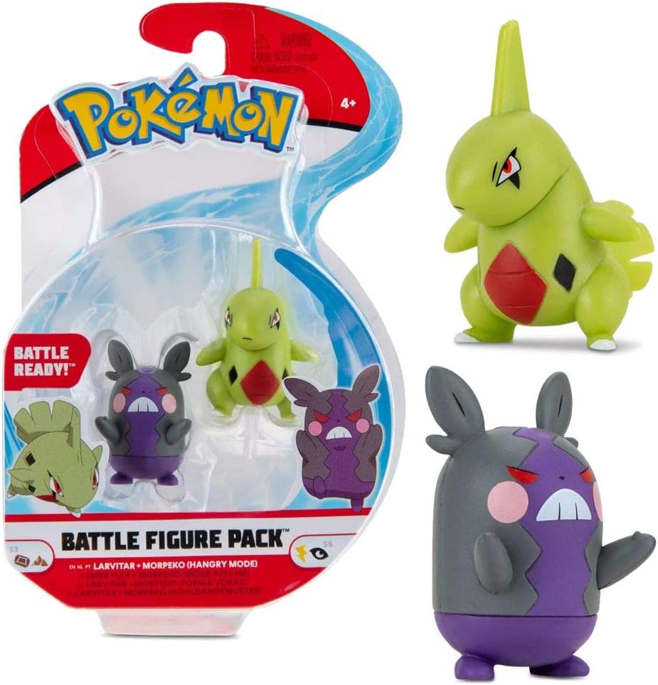 Pokemon Selection Battle Figures Action Figure | Collectible Play Figure, Play Figure:Larvitar & Morpeko