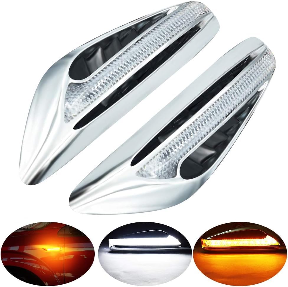 AutoBizarre 2Pcs Blade Shape Blade Style Car Styling LED Side Fender Lights Double Colors Turn Signal Indicator Light (White & Amber) for All Cars, Trucks, SUVs, etc.-picture-15