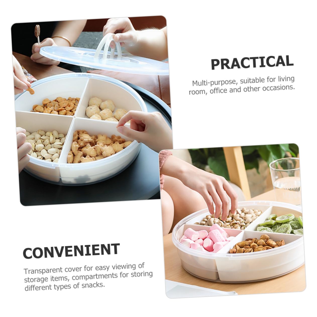 Garneck Snack Serving Tray Snacks Nuts Storage Case Compartment Snack Container Pp