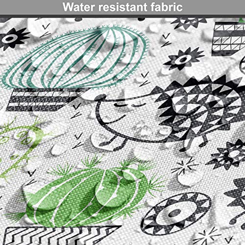 Image of Ambesonne Cactus Fabric by The Yard, Cartoon Style Inspired Drawing of Hedgehog Animals Saguaro and Prickly Pear, Decorative Fabric for Upholstery and Home Accents, 1 Yard, Cream Green