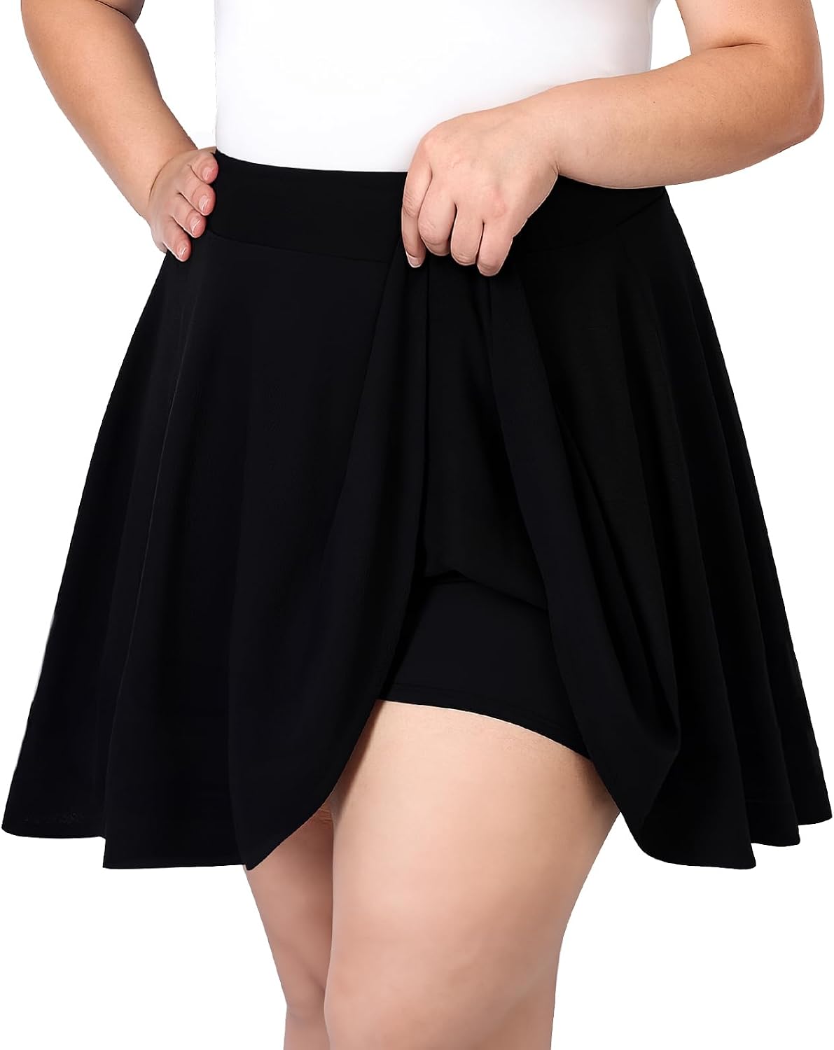 JASGOOD Women's Plus Size Basic Mini A-Line Skater Skirt Casual Stretchy High Waist Flared Pleated Tennis Skirt L-5XL