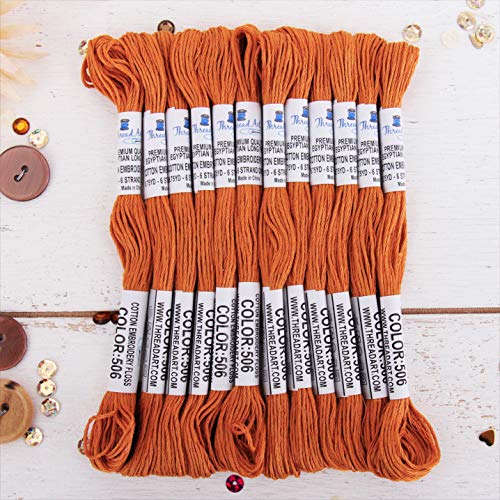 Image of 12 Skeins ThreadArt Cotton Embroidery Floss, Golden Brown | Long fiber cotton embroidery floss for cross stitch, hand embroidery and bracelets. Six-strand floss separates easily.