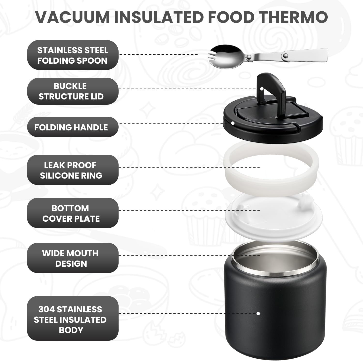 Itslife Soup Thermo for Hot Food Kids 25.5oz Lunch Containers with Buckle Lid Wide Mouth Hot Food Jar Vacuum Insulated Stainless Steel Bento Box Leakproof with Spoon