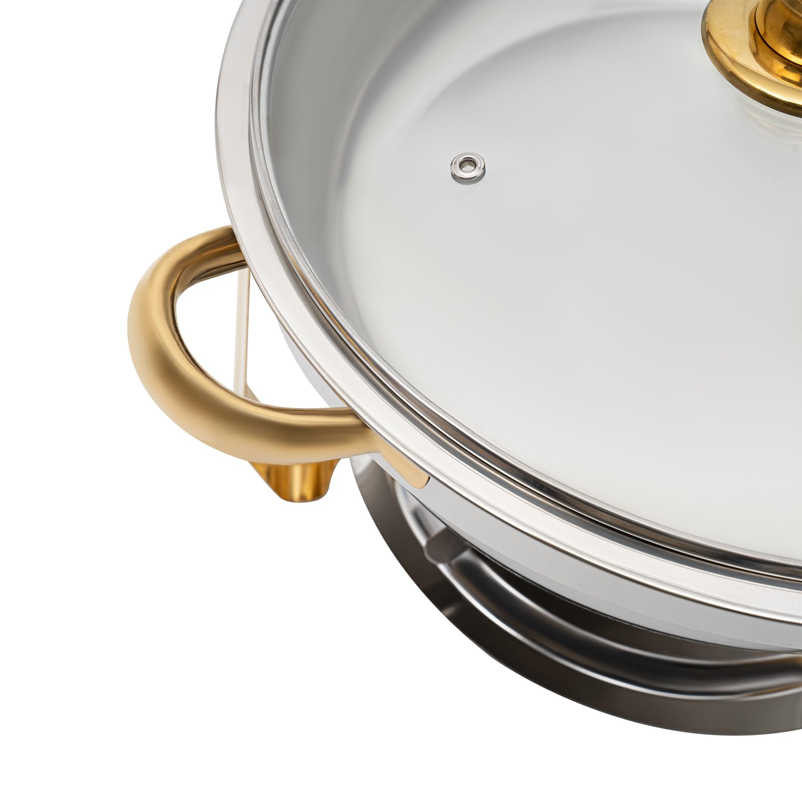 Serbatoio riscaldante, 5 l, rotondo, in acciaio inox dorato, per buffet, feste di famiglia, banchetti, matrimoni, ecc