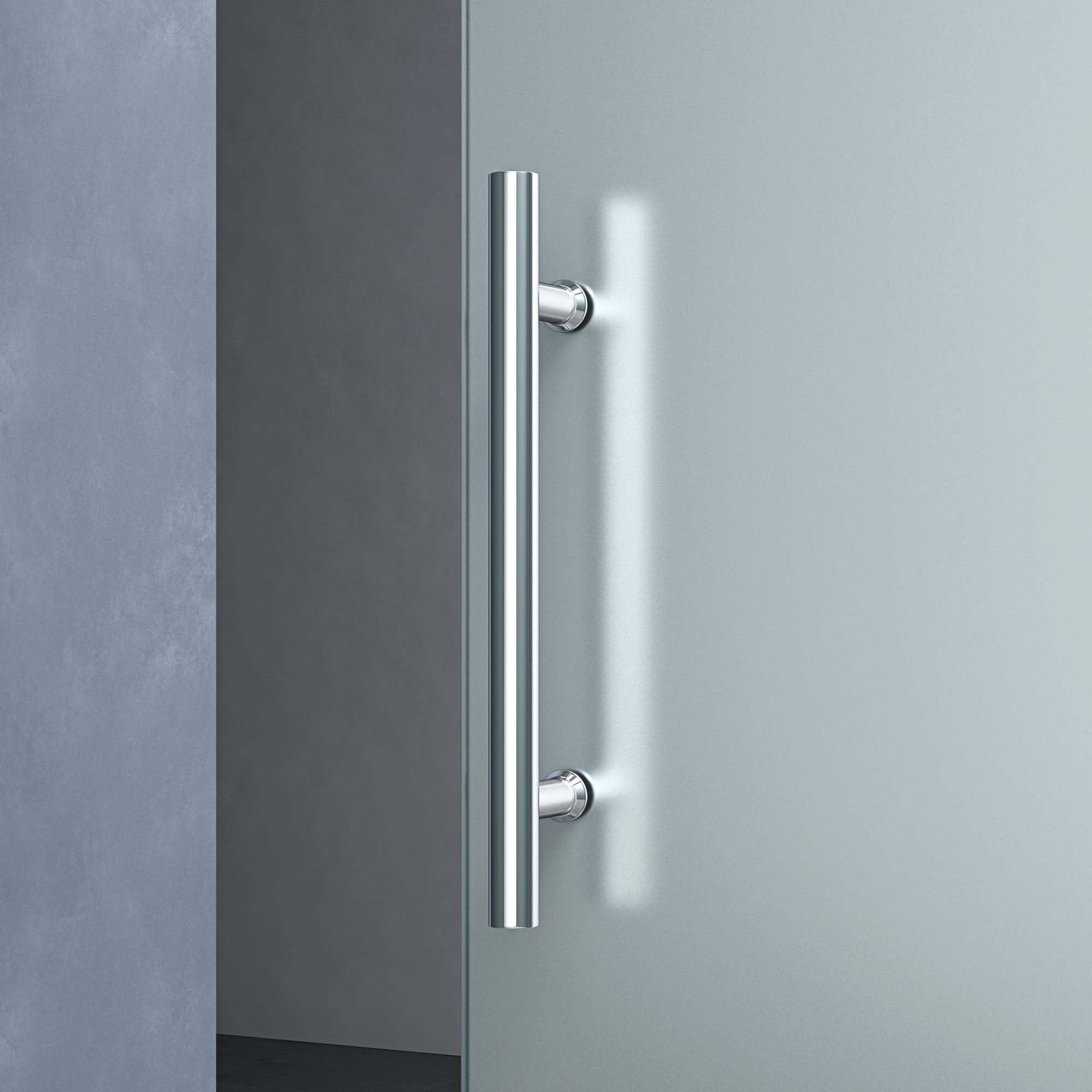Mai & Mai Glasschiebetür komplettset 77,5x215cm Vollsatiniert | Zimmertür, Griffart: Stangengriff, 25 mm Wandabstand, 8mm ESG-Sicherheitsglas Amalfi