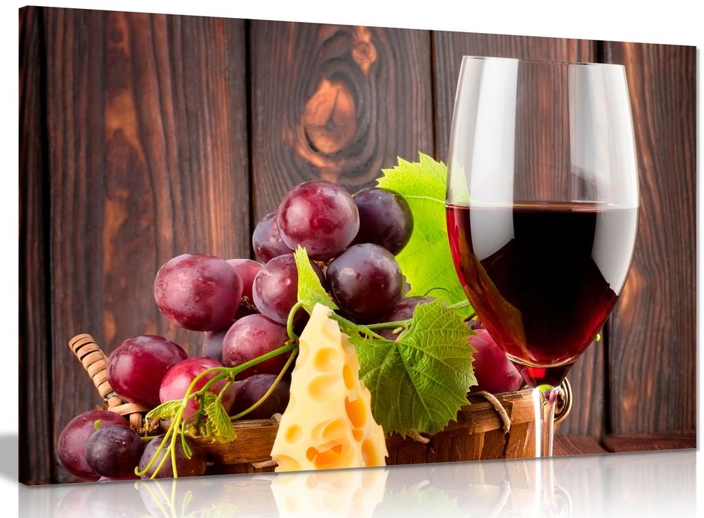 Panther Print Wine & Grapes Kitchen Wall Canvas Wall Art Picture Print (30X20in)