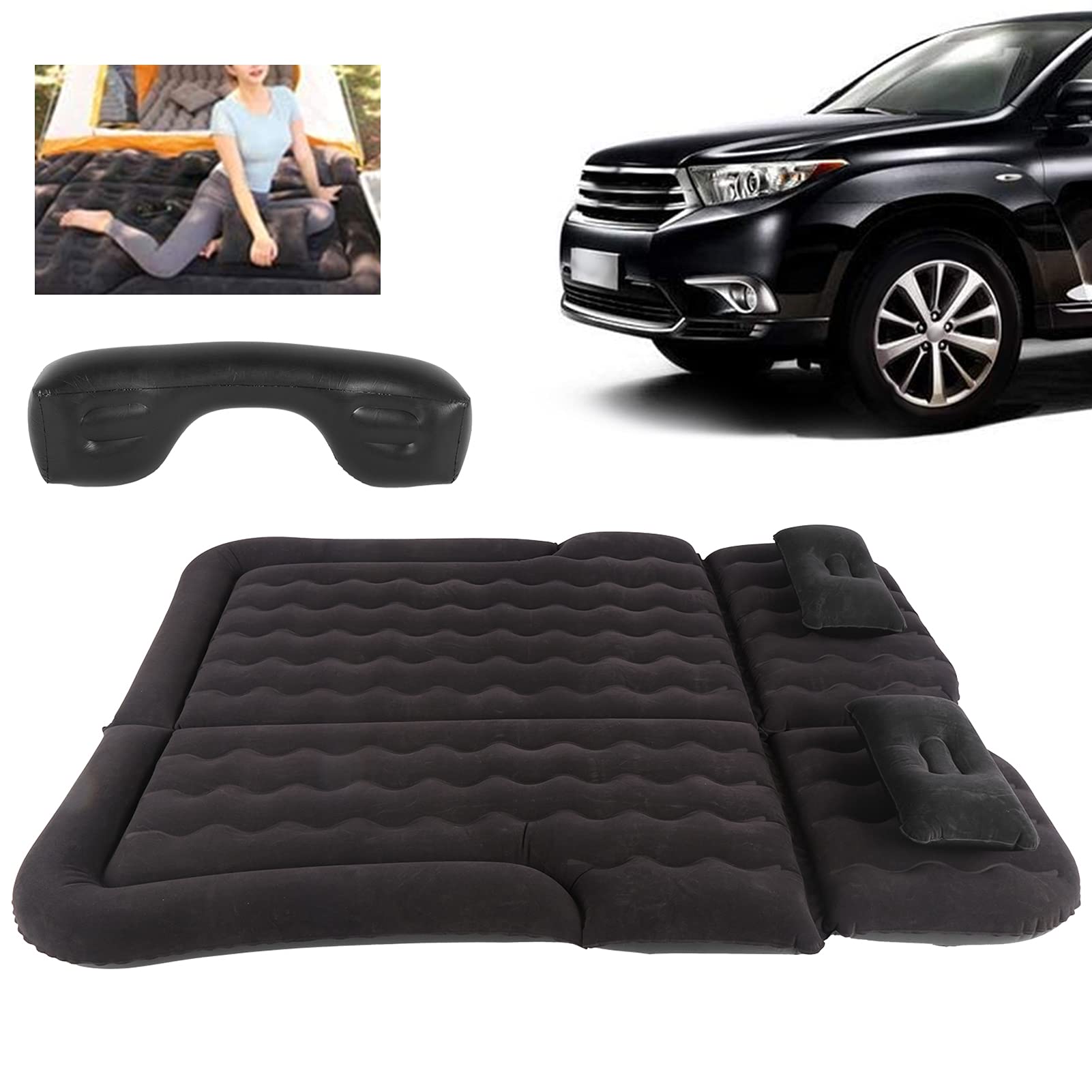 Cryfokt Materac Dmuchany Elektryczna Pompa Inflatora Powierzchnia Flokująca do SUV MPV RV Travel Outdoor 174 X 126 Cm (BLACK)