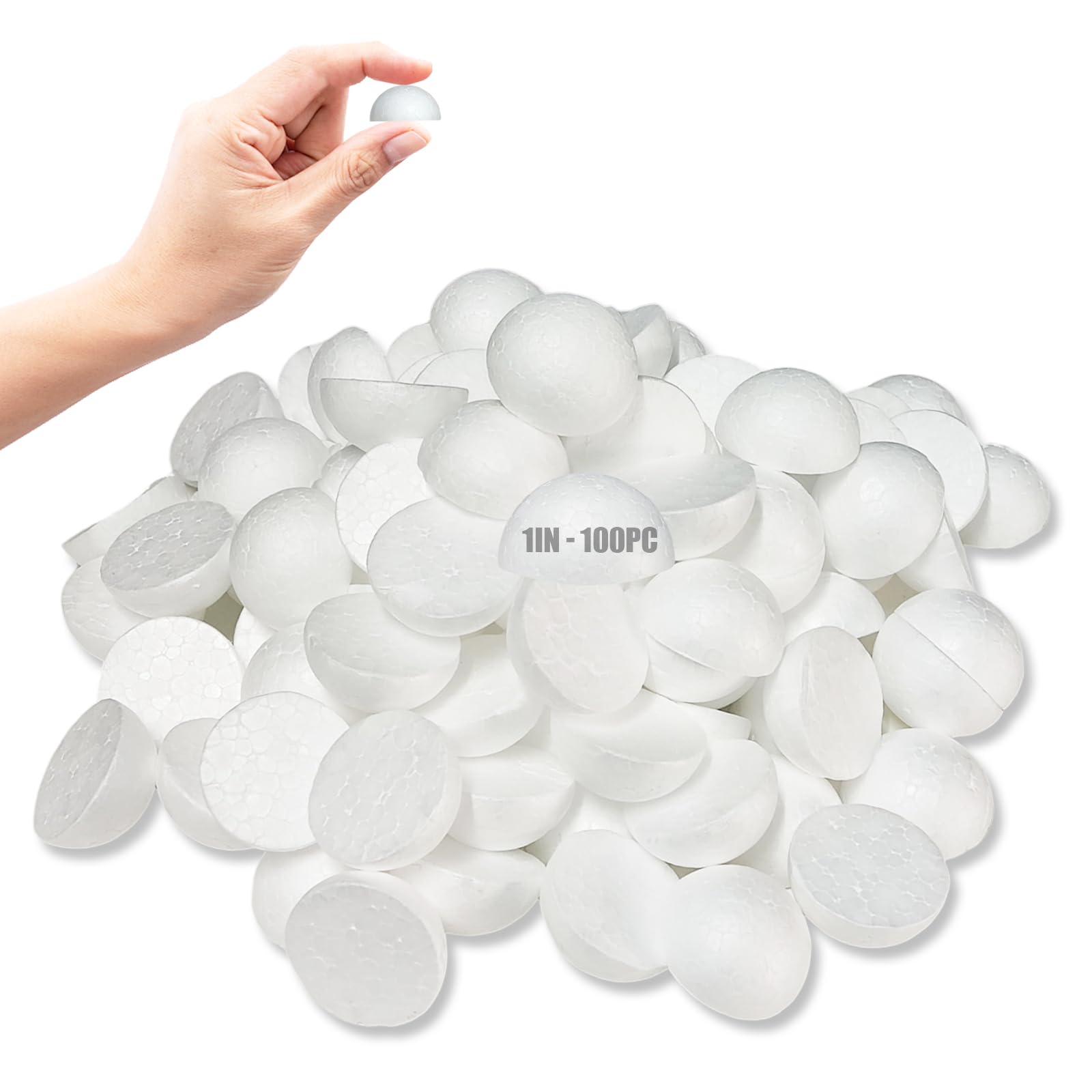 AHKUNMTStyrofoam Half Balls 1 Inch,100PC Large White Half Foam Balls for Crafts, DIY Craft Giant Foam Balls for Home and School,Smooth Solid Round Balls (Half styrofoam-1in-100pc)