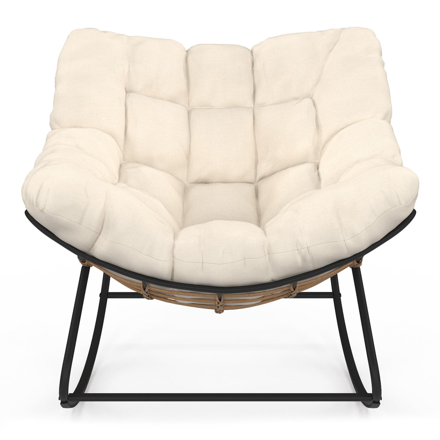 IDMarket - Fauteuil de Jardin à Bascule LOA Effet rotin avec Coussin écru