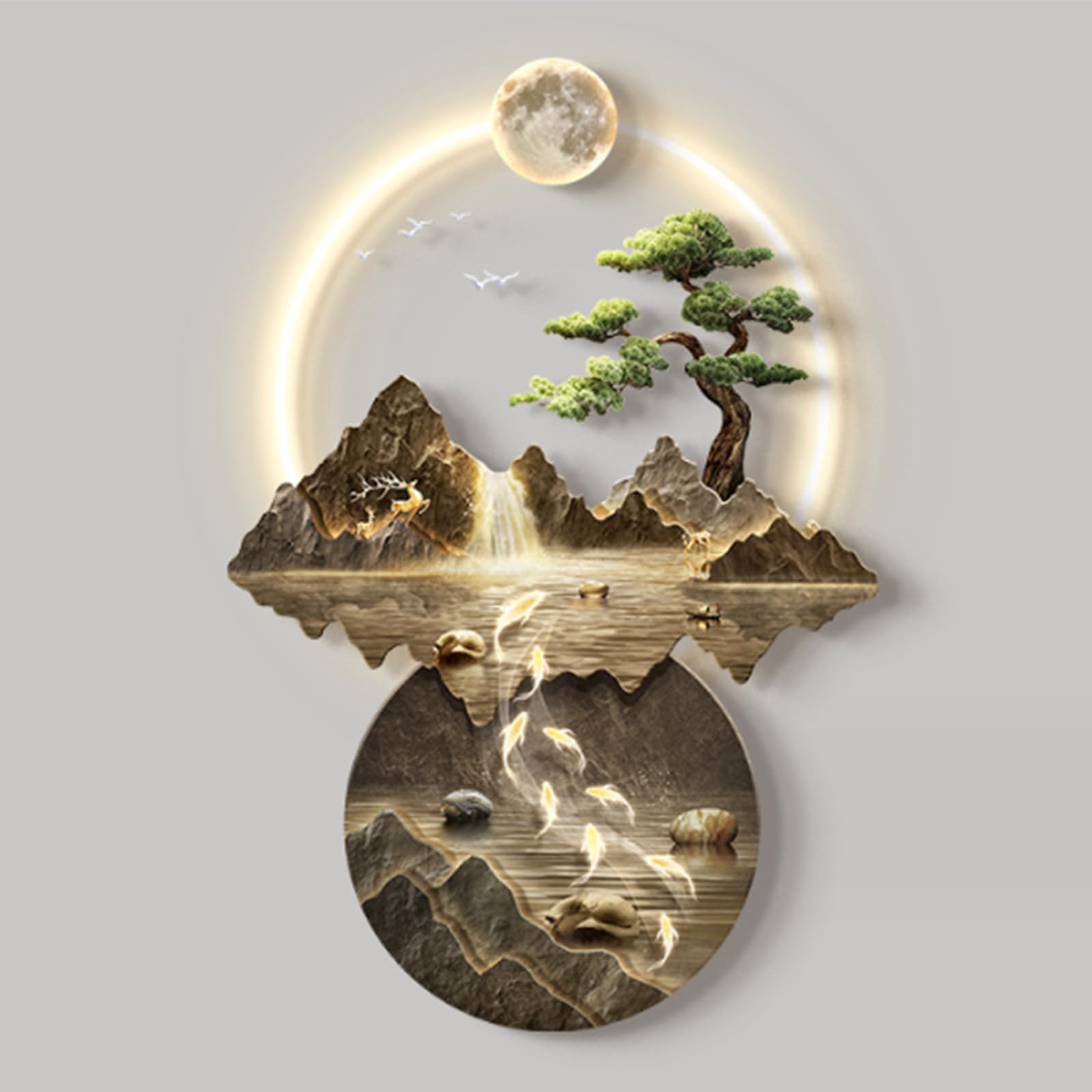 QingxingFa Pintura De Pared 3D Con Luz, Arte De Pared Con Luz Led, Pintura Para Colgar En La Pared Con Luz Led, Decoración Oriental, Pintura Tradicional China Para Colgar En La Pared (50 * 70cm,C)