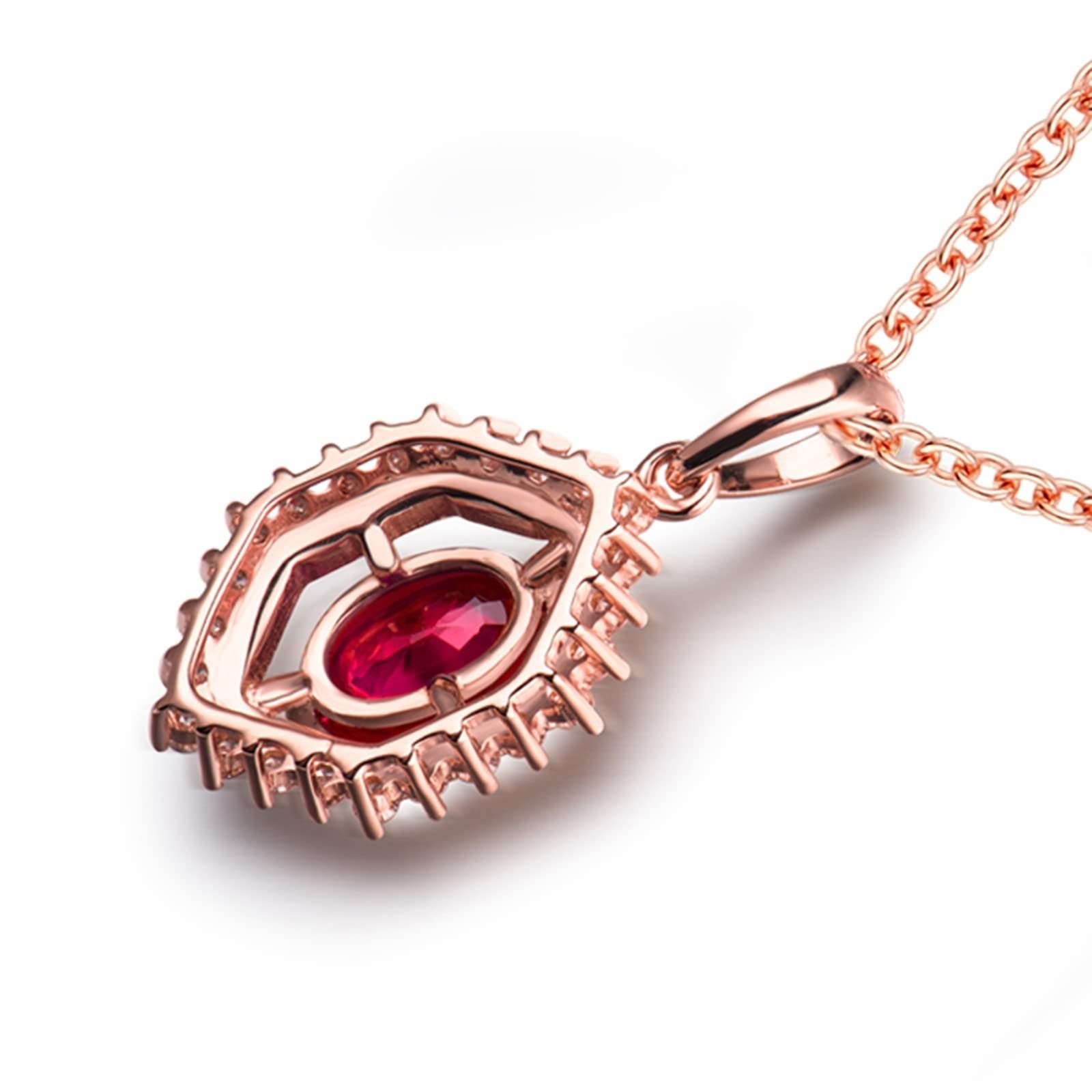 AMDXD Collar para mujer, oro rosa 750, colgante hexagonal con rubí rojo de 0,48 ct, regalo para mujeres, esposa, madre, novia, oro rosa
