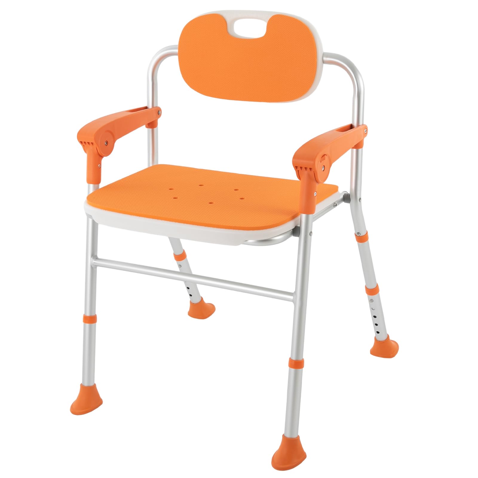 Silla de ducha de pie con reposabrazos y respaldo, silla de ducha plegable, altura del asiento ajustable en 5 niveles, pies antideslizantes, para personas mayores, discapacitados, embarazadas