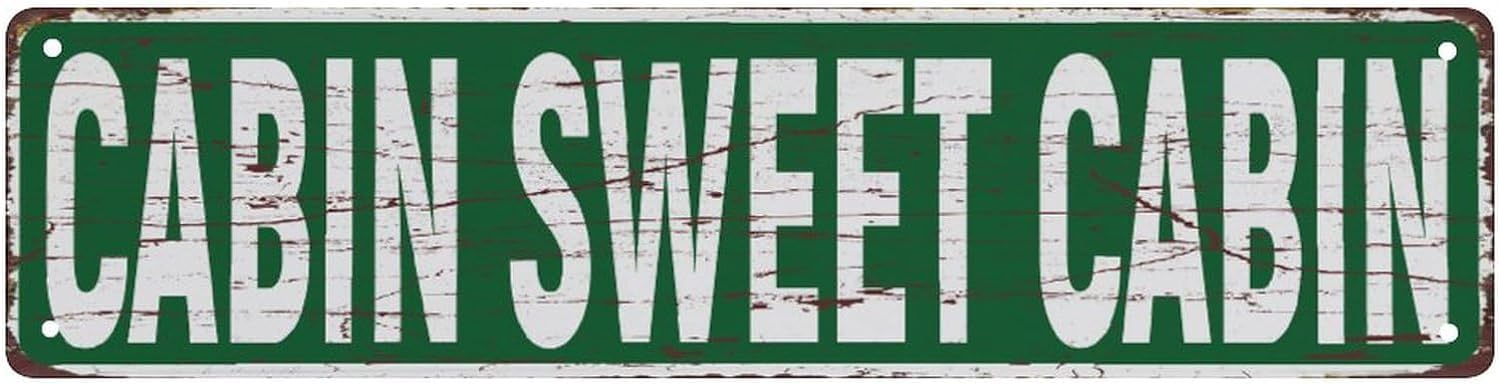 Peiyeety A010 Vintage Metal Tin Sign Decorative Wall Art Cabin Sweet Cabin Themed Sign, Rustic Style, Durable Waterproof Rustproof, For Home, Cabin Decor, Home, Easy To Mount, 4X16 Inch
