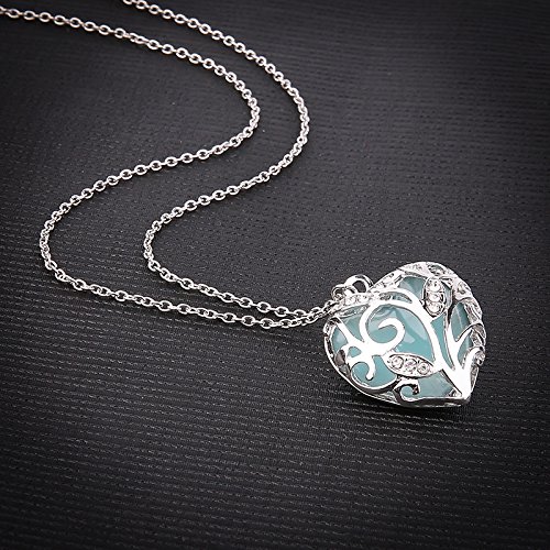 SPHTOEO Glow in Dark Women Necklace Hollow Out Heart Crystal Pendant Luminous Necklace (Blue) - Thumbnail 3