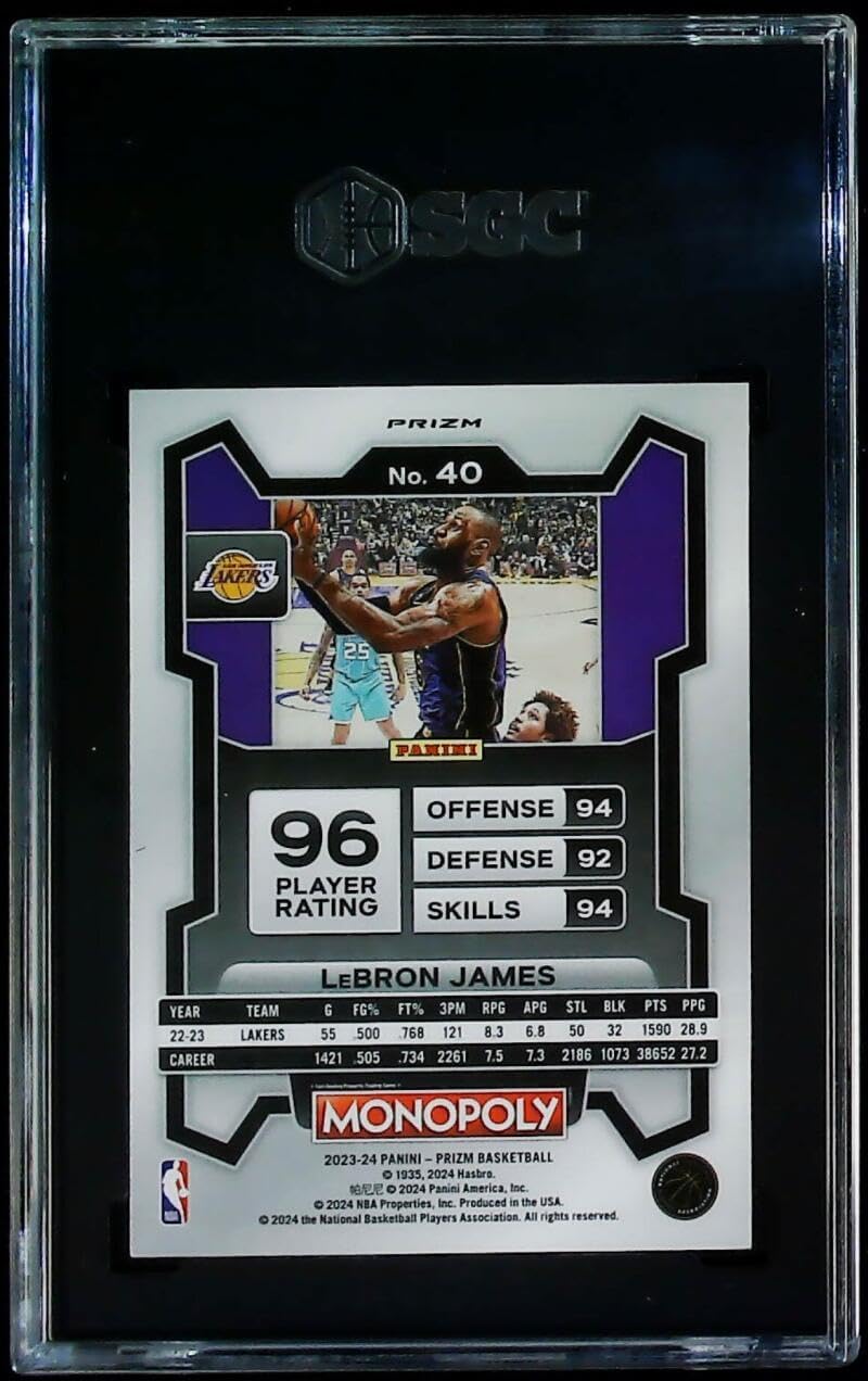 2023-24 Panini Prizm Monopoly Purple Prizm #40 Lebron James NBA Basketball Trading Card Graded SGC 10 (GEM MINT) Los Angeles Lakers