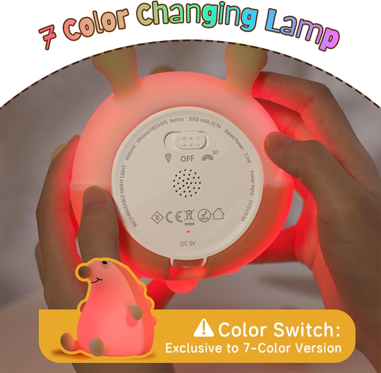 OOWOKS Luce notturna a LED per bambini Lgel Lampada da notte con 7 colori e 3 livelli di luminosità Luce notturna in silicone per neonati Lampada touch con animali Ricarica USB e funzione timer