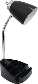 Simple Designs LD1057-BLK Gooseneck Organizer Desk Lamp with iPad/Tablet Stand or Book Holder and Charging Outlet, Black