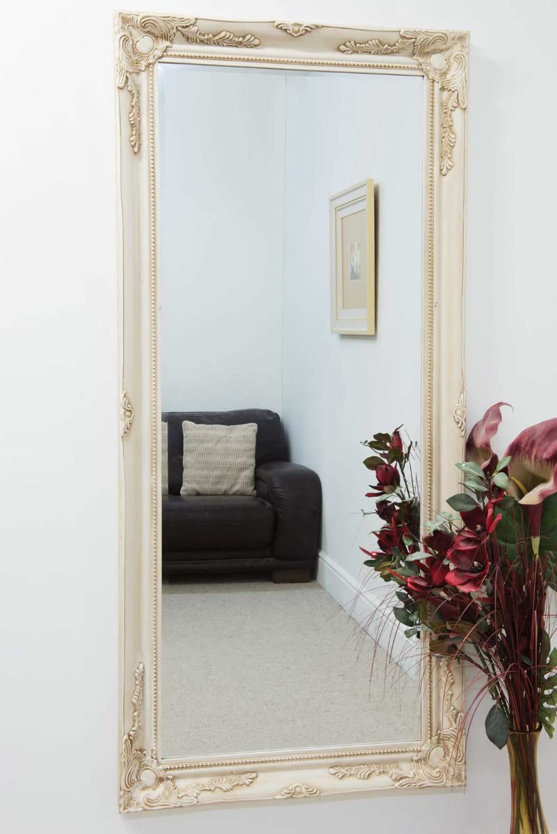 MirrorOutlet Milton Manor Large Antique Style Rectangle Ivory Wall Mounted Leaner Dress Mirror 5Ft7 X 2Ft7 170cmx79cm, LL019-M