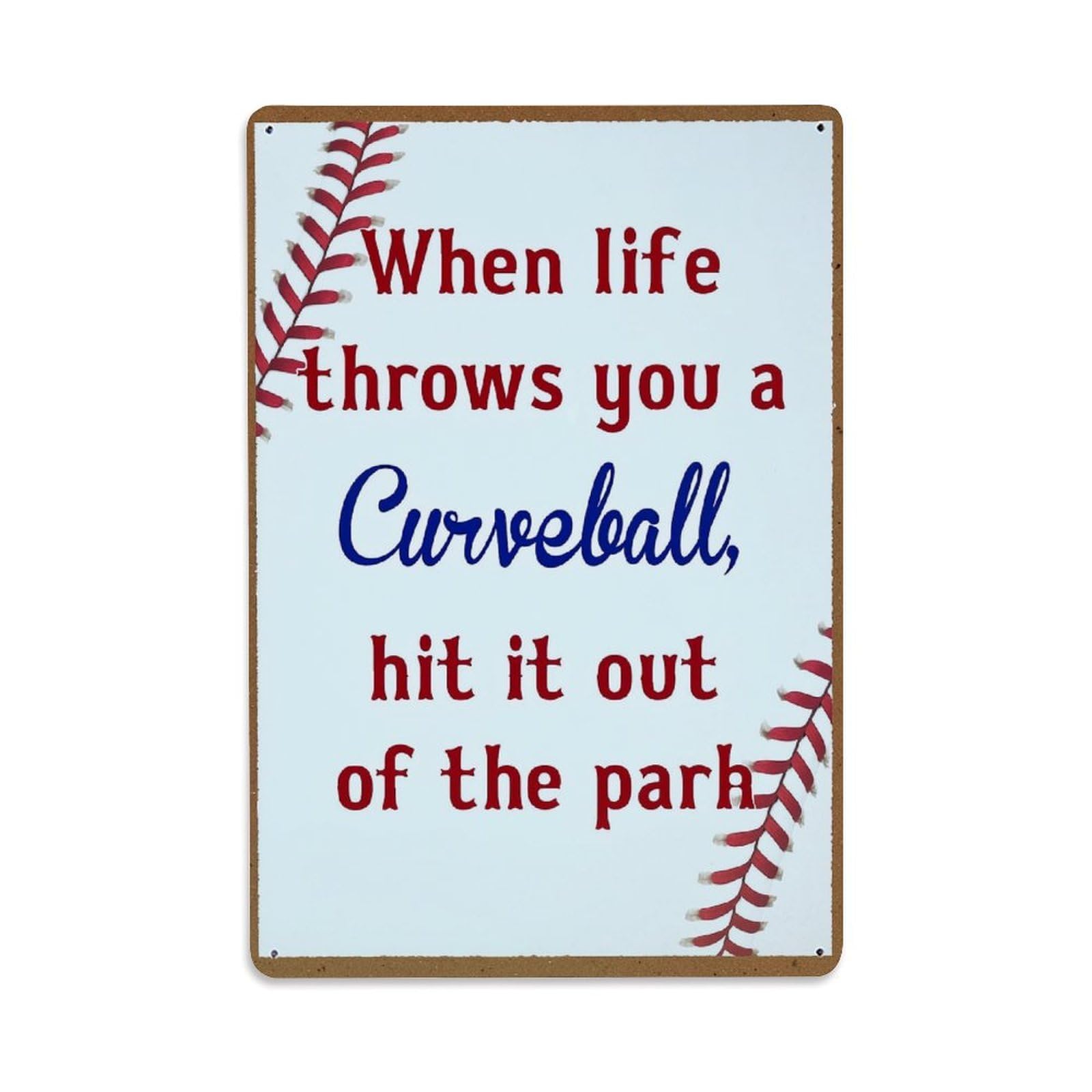 Baseball Stitch Pattern Design Tin Sign Metal Poster Vintage Metal Signs for Home Man Cave Bar Cafe Kitchen laundry room Wall Decorations Gift 8x12Inch