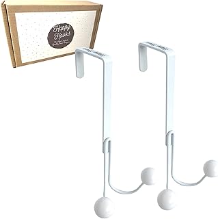 Happy Hooks Over the Door Hooks for Hanging Clothes - White 2-Pack - Bathroom Hooks for Towels, Door Coat Hanger, Over Door Hanger Hooks White, Bathroom Towel Hook, Over Door Hook White, Hanging Hooks