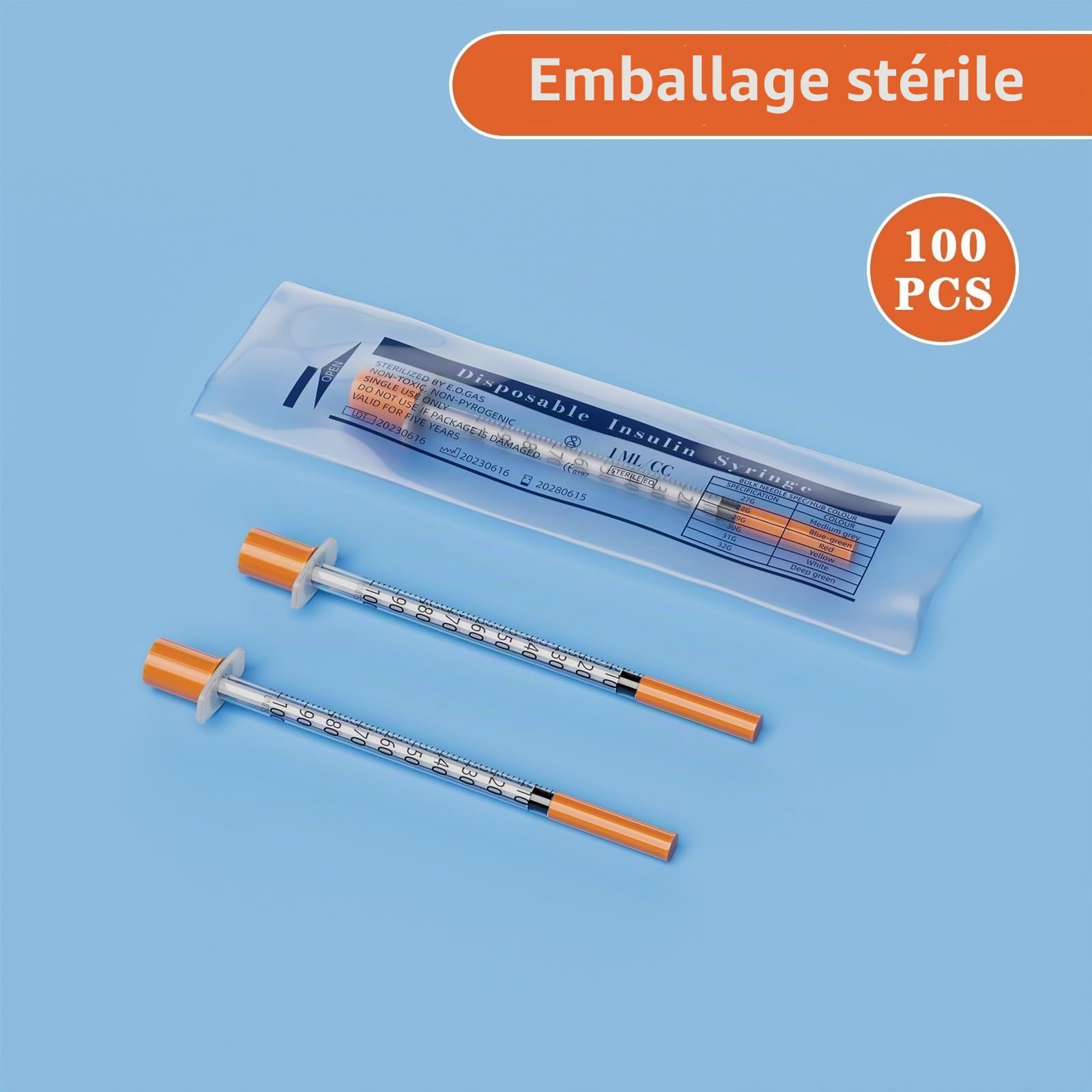 Lot de 100 tubes en plastique de 1 ml 30 G de 8 mm, seringue graduée, scellée individuellement pour la séparation des liquides, accessoires de laboratoire
