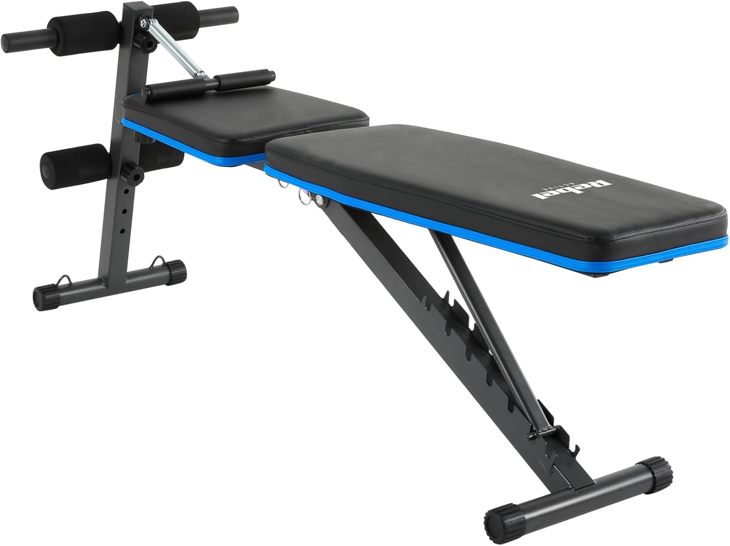 Rebel Active RBA-2003 bench in a flat position with resistance bands attached